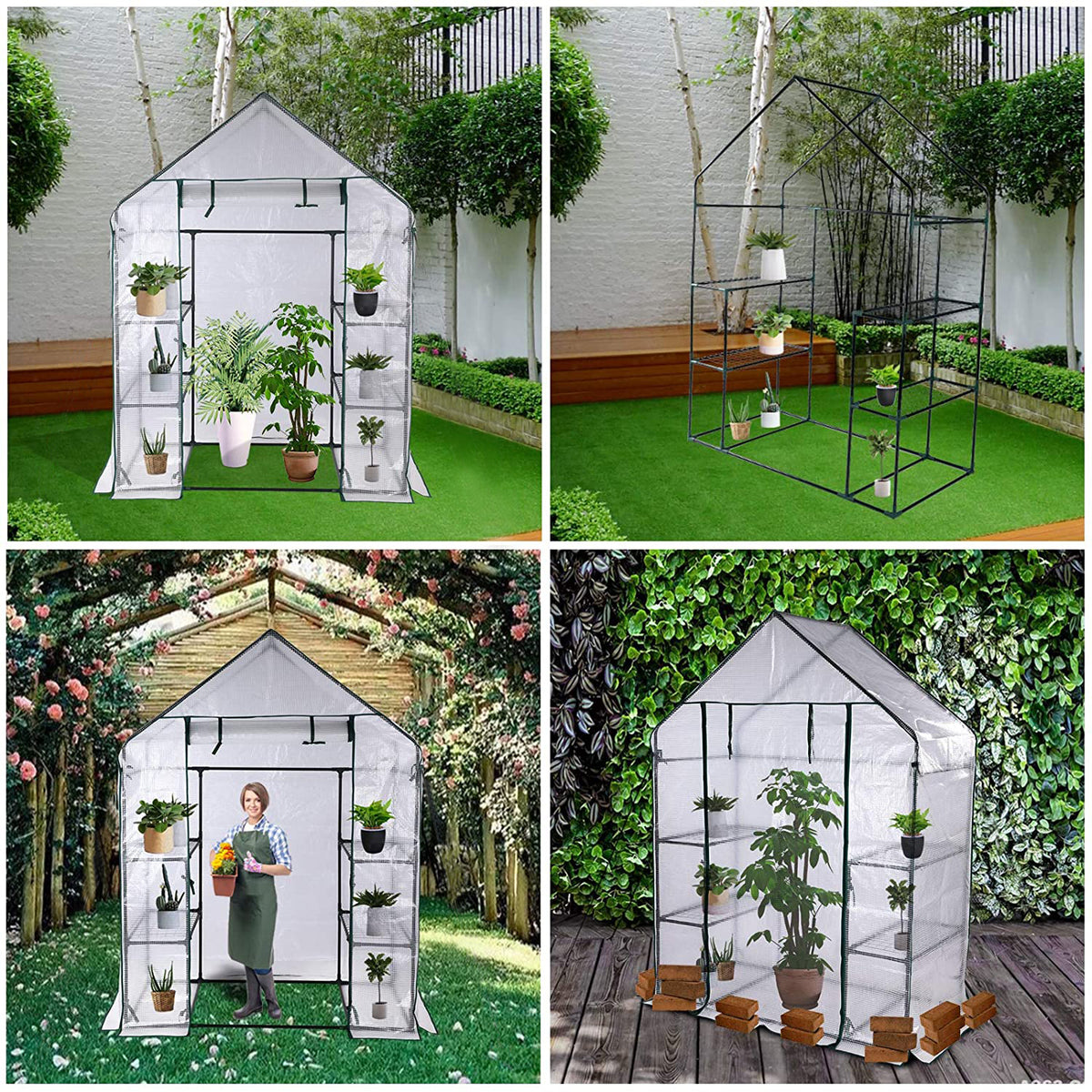 Outdoor Portable Gardening Greenhouse 2 Tier 4 Shelf Steeple with PE White Cover,GreenHouse