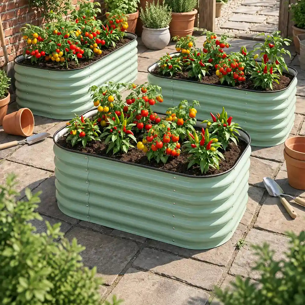 Galvanized Steel Garden Planter Box Tall Metal Raised Garden Bed for Planting Plants Vegetables