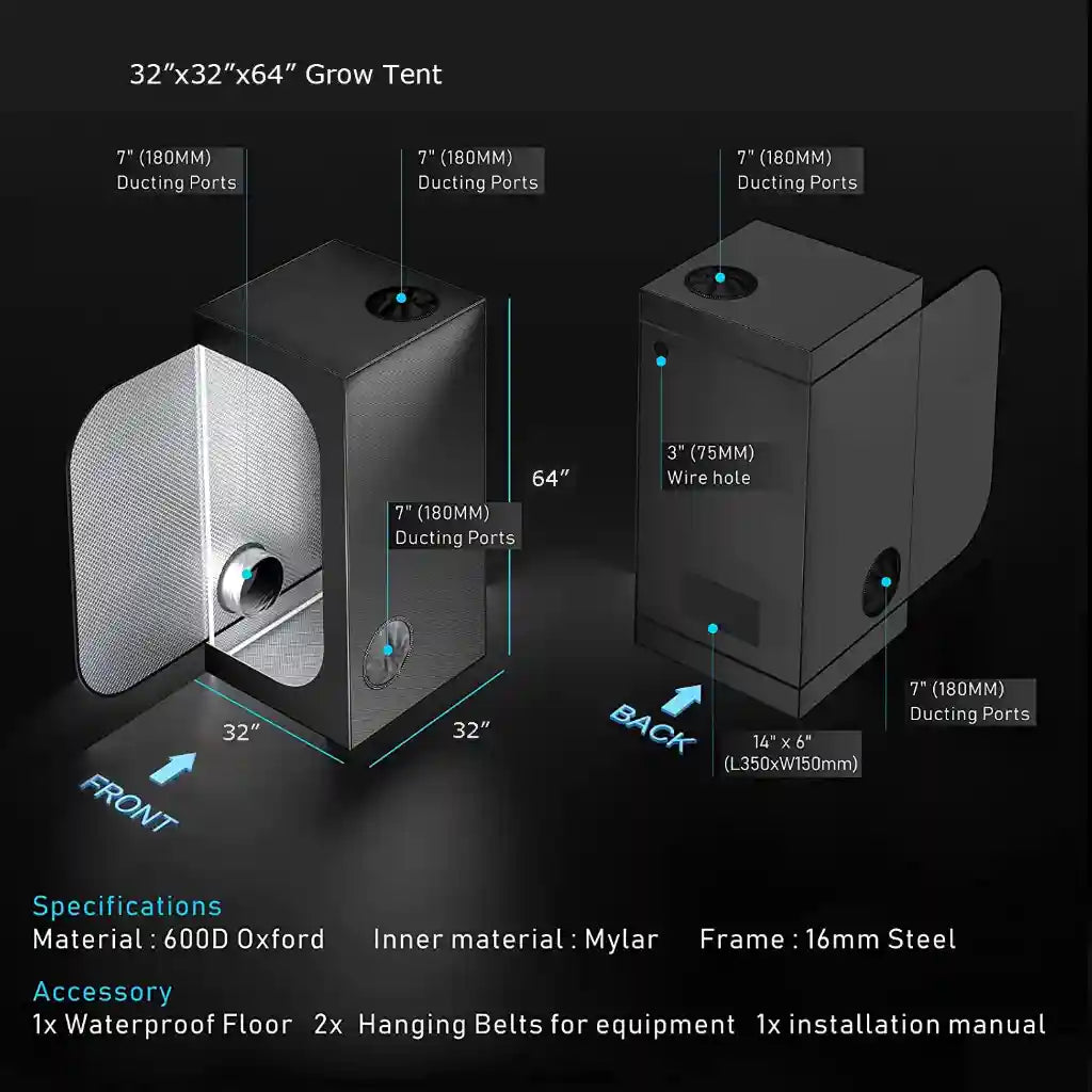 Garden 80 x 80 x 160 CM(32"x32"x64") Hydroponic Indoor Bud Green Room 600D Grow Tent
