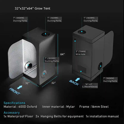 Garden 80 x 80 x 160 CM(32"x32"x64") Hydroponic Indoor Bud Green Room 600D Grow Tent